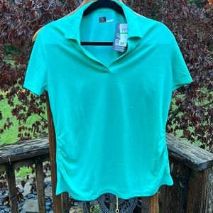 🆕PGA tour Golf athletic stretch Polo air flux fabric & sun protection teal L